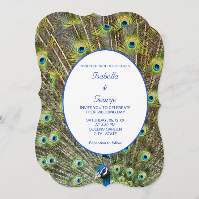 Invitation Élégant Mariage Peacock (Devant / Derrière)