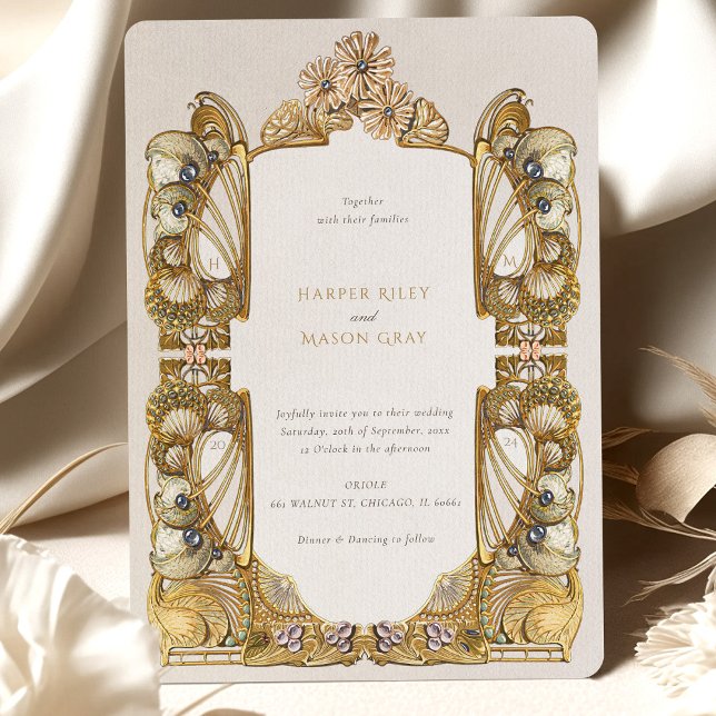 Invitation Élégant Mariage Peacock Art Nouveau (Créateur téléchargé)