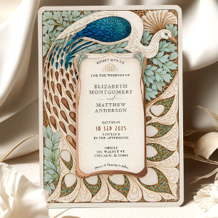 Invitation Élégant Mariage Peacock Art Nouveau