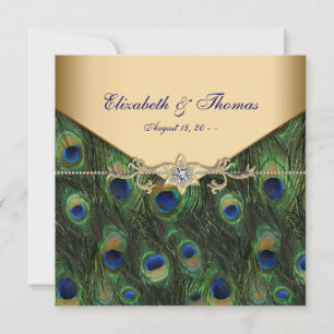 Invitation Élégant Mariage Peacock Or