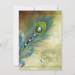 Invitation Élégant Mariage Peacock Vintage