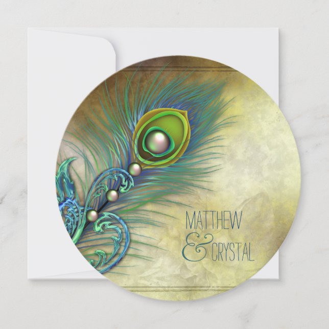 Invitation Élégant Mariage Peacock Vintage (Devant)