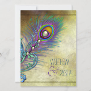 Invitation Élégant Mariage Peacock Vintage