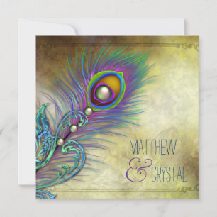 Invitation Élégant Mariage Peacock Vintage