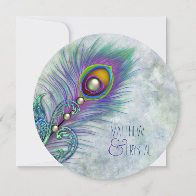 Invitation Elégant Mariage Peacock Vintage Watercolor (Devant)