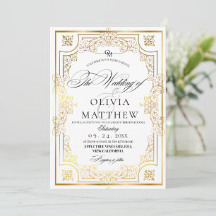 Invitation Élégant Mariage photo Black and White Gold