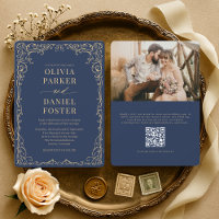 Élégant Mariage Photo Code QR Bleu Nuit Or