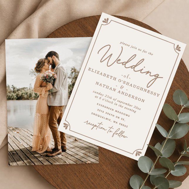 Invitation Élégant Mariage Photo Crème Script (Créateur téléchargé)