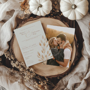 Invitation Élégant Mariage photo d'automne ivoire et terre cu