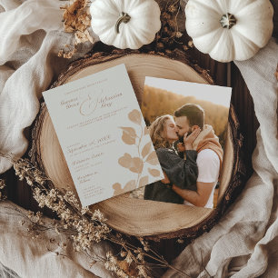 Invitation Élégant Mariage photo d'automne ivoire et terre cu