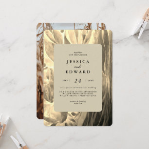 Invitation Élégant Mariage photo de feuillage noir et doré