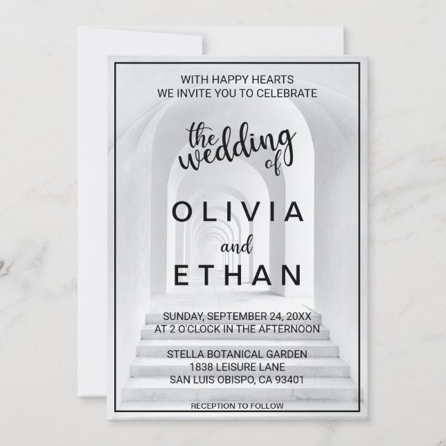 Invitation Élégant Mariage photo de frontière noir et blanc c (Devant)