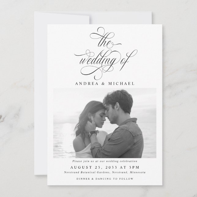 Invitation Élégant Mariage Photo De Luxe Calligraphié (Devant)