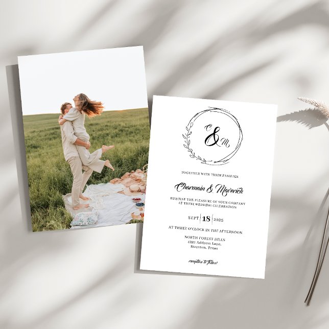 Invitation Élégant Mariage photo de monogramme de couronne (Créateur téléchargé)