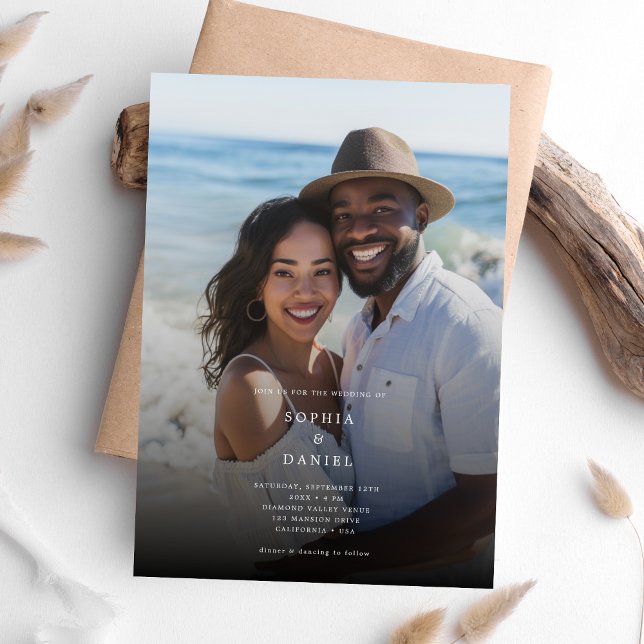 Invitation Élégant Mariage photo de recouvrement noir et blan (Créateur téléchargé)