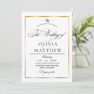 Invitation Élégant Mariage photo de recouvrement noir et blan