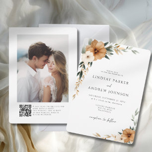 Invitation Élégant Mariage Photo en Cuivre et Botanique