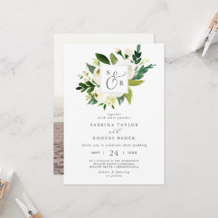 Invitation Élégant Mariage photo floral blanc