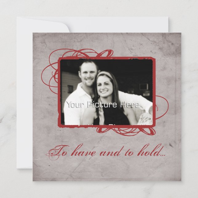 Invitation Élégant Mariage photo gris et rouge Vintage (Dos)