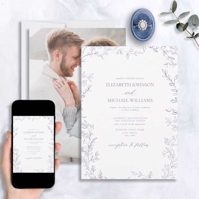Invitation Élégant Mariage photo minimal feuille (Créateur téléchargé)