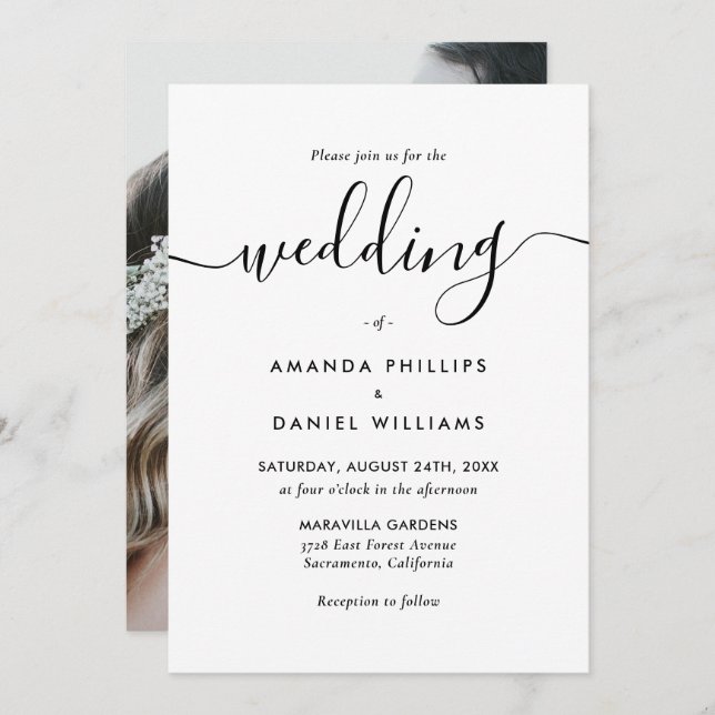 Invitation Élégant Mariage photo moderne noir et blanc (Devant / Derrière)