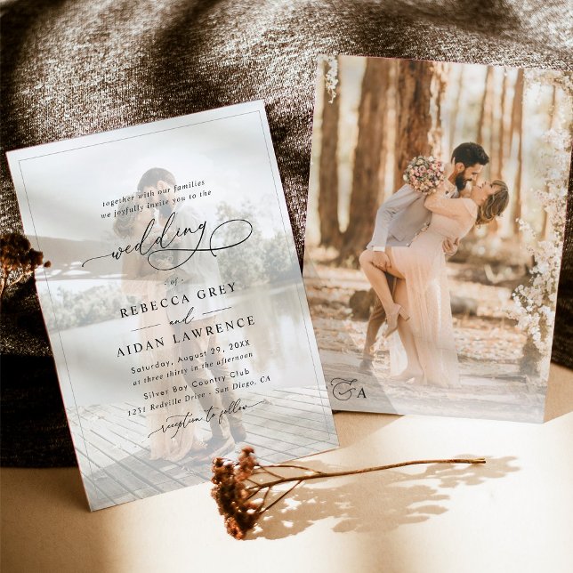 Invitation Élégant Mariage photo noir & blanc Script (Créateur téléchargé)