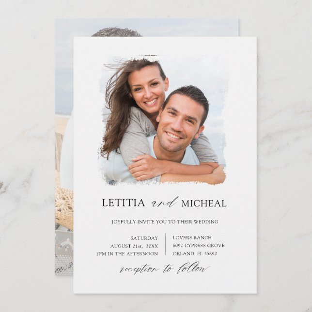 Invitation Élégant Mariage photo noir et blanc (Devant / Derrière)