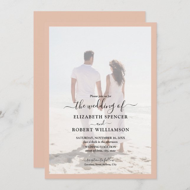 Invitation Élégant Mariage photo Peach (Devant / Derrière)