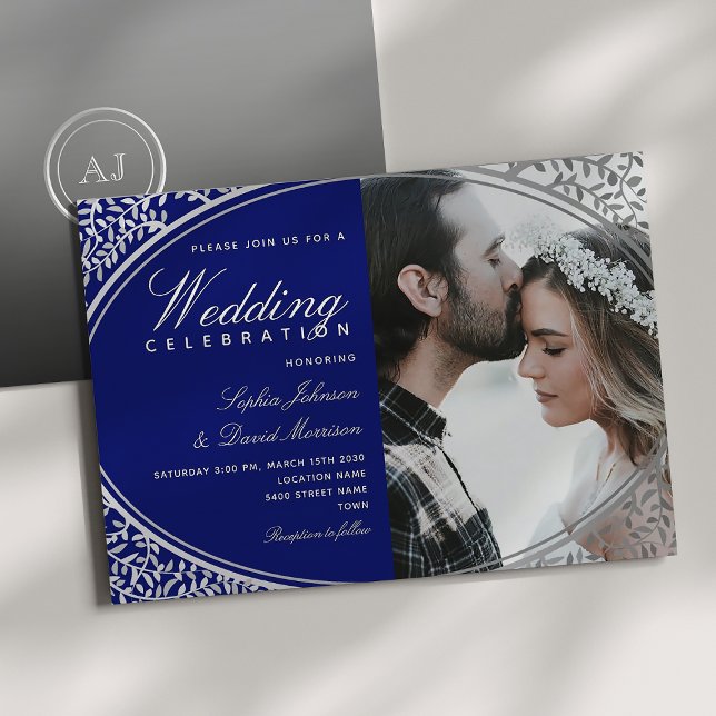 Invitation Élégant Mariage photo Royal Blue (Créateur téléchargé)