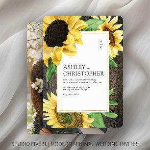 Invitation Élégant Mariage photo rustique en bois de tourneso