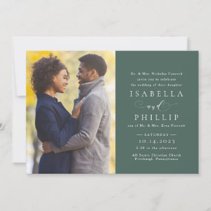 Invitation Elégant mariage photo vert sauge