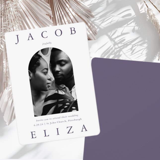 Invitation Élégant Mariage photo violet Arch (Créateur téléchargé)