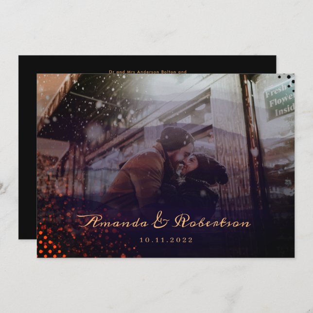 Invitation Élégant Mariage photo Wavy Burgundy Overlay (Devant / Derrière)