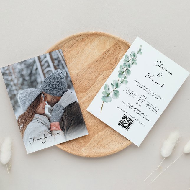 Invitation Élégant mariage polices de verdure d'eucalyptus Cl (Créateur téléchargé)