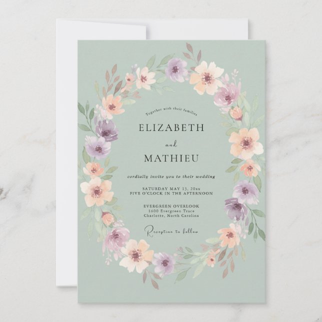 Invitation Élégant mariage printanier vert sauge (Devant)