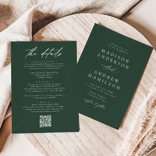 Invitation Élégant Mariage QR Code Tout en Un Vert