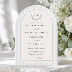 Invitation Élégant mariage rayé de bleu et de vert sauge