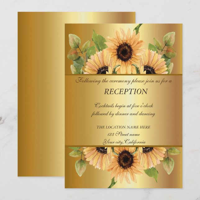 Invitation Élégant Mariage Réception Or,Tournesols (Devant / Derrière)
