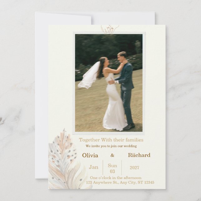 Invitation Élégant Mariage Romantique Minimaliste (Devant)