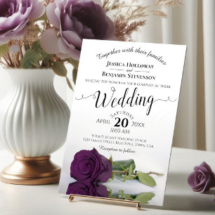 Invitation Élégant Mariage Rose à longue tige de prune violet