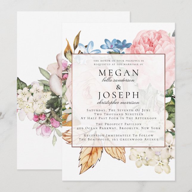 Invitation Élégant Mariage Rose Dusty (Devant / Derrière)