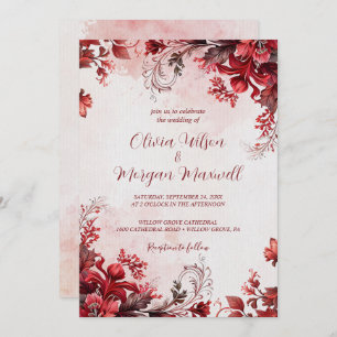 Invitation Élégant Mariage rose et rouge