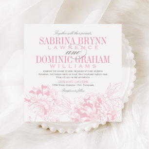 Invitation Élégant Mariage rose gris floral pivoine