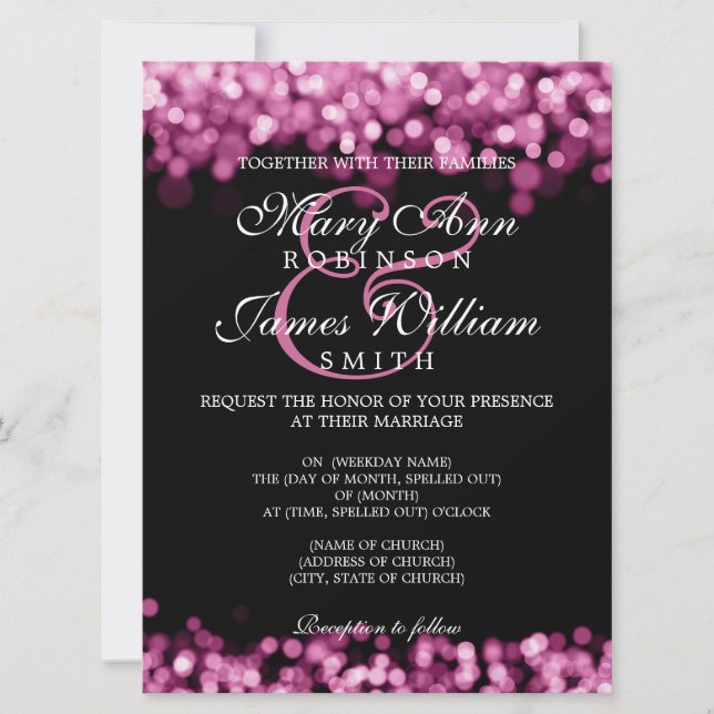 Invitation Élégant Mariage Rose Lumières (Devant)