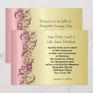Invitation Élégant Mariage rose mauve et or