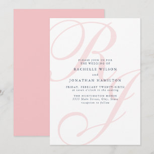 Invitation Élégant Mariage rose Monogramme minimal