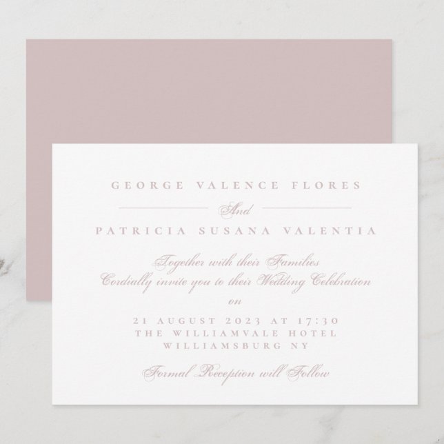 Invitation Élégant Mariage Rose Musqué Calligraphie Formel (Devant / Derrière)