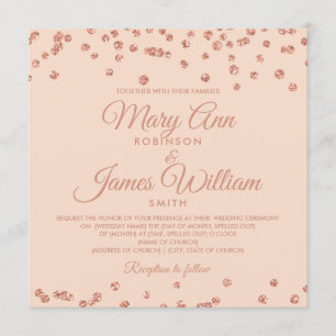 Invitation Elégant mariage Rose Parties scintillant or Confet