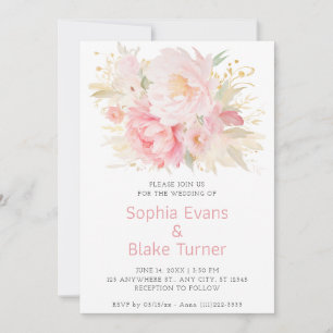 Invitation Élégant Mariage rose rose floral blanc