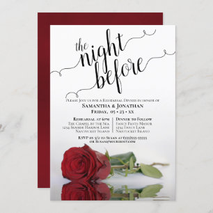 Invitation Élégant Mariage Rose Rouge Répétition & Dîner